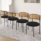 PexFix Sillas de Comedor Tapizadas Modernas 2 Piezas Sillas de Comedor con Respaldo de Ratán Sillas Auxiliares de Cocina con Patas Metálicas Negras