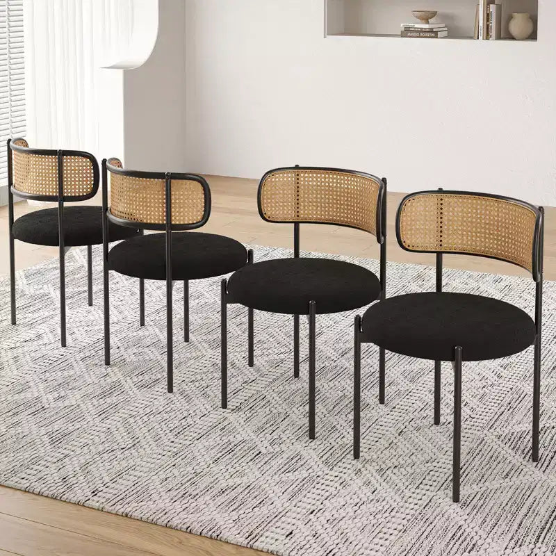 PexFix Sillas de Comedor Tapizadas Modernas 2 Piezas Sillas de Comedor con Respaldo de Ratán Sillas Auxiliares de Cocina con Patas Metálicas Negras
