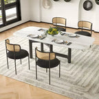 PexFix Sillas de Comedor Tapizadas Modernas 2 Piezas Sillas de Comedor con Respaldo de Ratán Sillas Auxiliares de Cocina con Patas Metálicas Negras