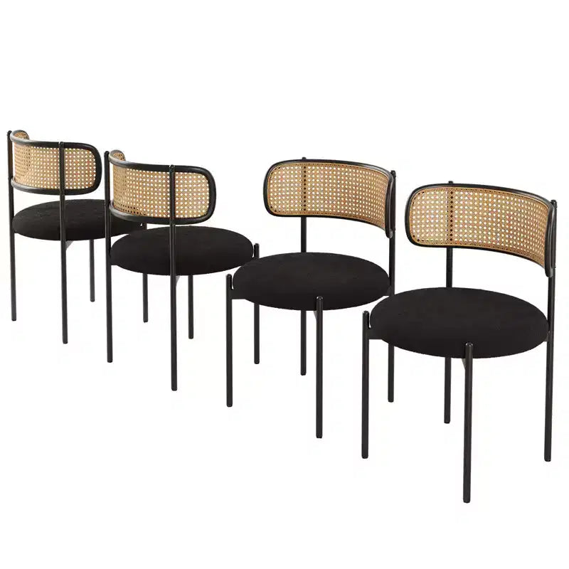 PexFix Sillas de Comedor Tapizadas Modernas 2 Piezas Sillas de Comedor con Respaldo de Ratán Sillas Auxiliares de Cocina con Patas Metálicas Negras