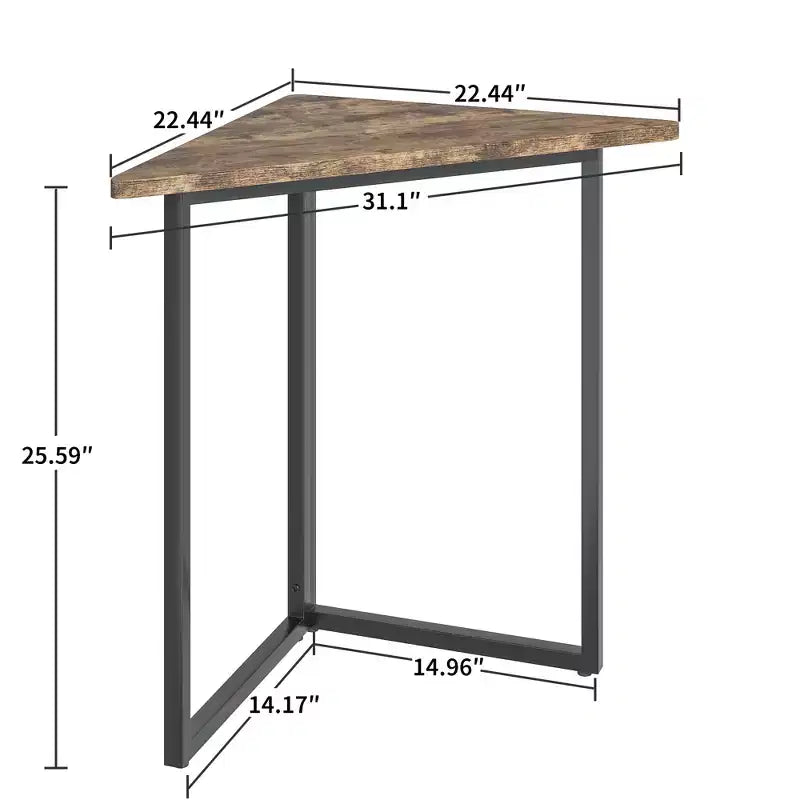Estantería de esquina VECELO, estantes triangulares, mesa auxiliar/de centro con estructura de metal para sala de estar, espacios pequeños, marrón/gris