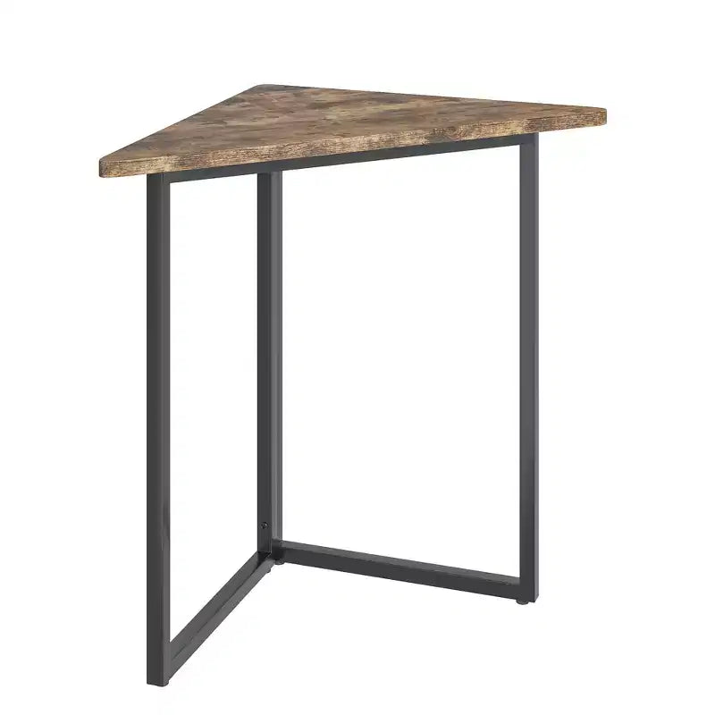 Estantería de esquina VECELO, estantes triangulares, mesa auxiliar/de centro con estructura de metal para sala de estar, espacios pequeños, marrón/gris