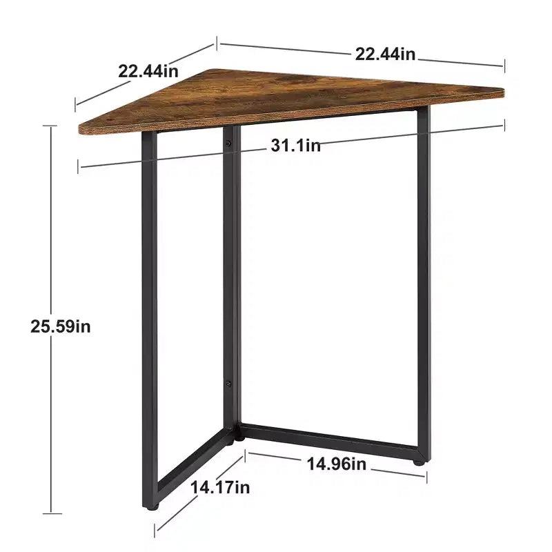 Estantería de esquina VECELO, estantes triangulares, mesa auxiliar/de centro con estructura de metal para sala de estar, espacios pequeños, marrón/gris