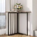 Estantería de esquina VECELO, estantes triangulares, mesa auxiliar/de centro con estructura de metal para sala de estar, espacios pequeños, marrón/gris