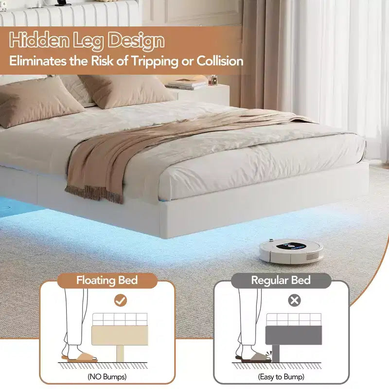 Base de cama flotante GustoWave, con luces LED y estación de carga