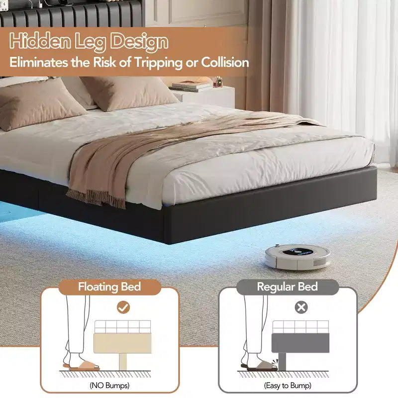 Base de cama flotante GustoWave, con luces LED y estación de carga