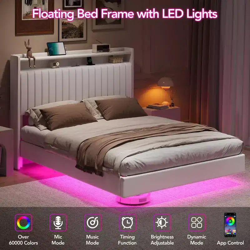 Base de cama flotante GustoWave, con luces LED y estación de carga