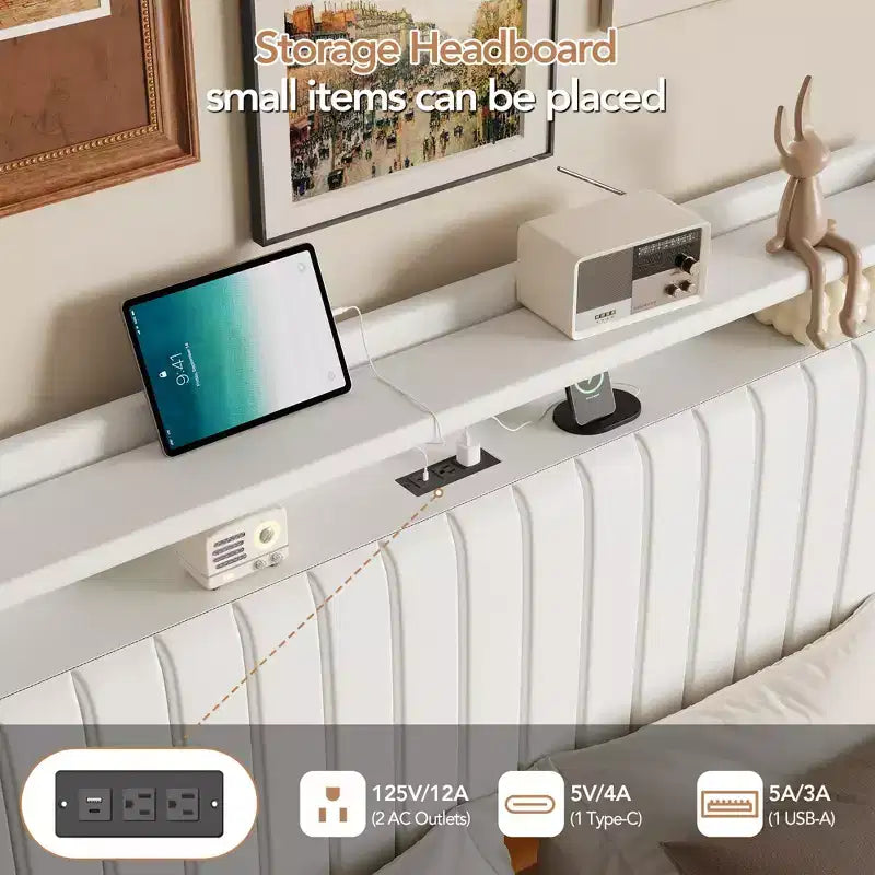 Base de cama flotante GustoWave, con luces LED y estación de carga