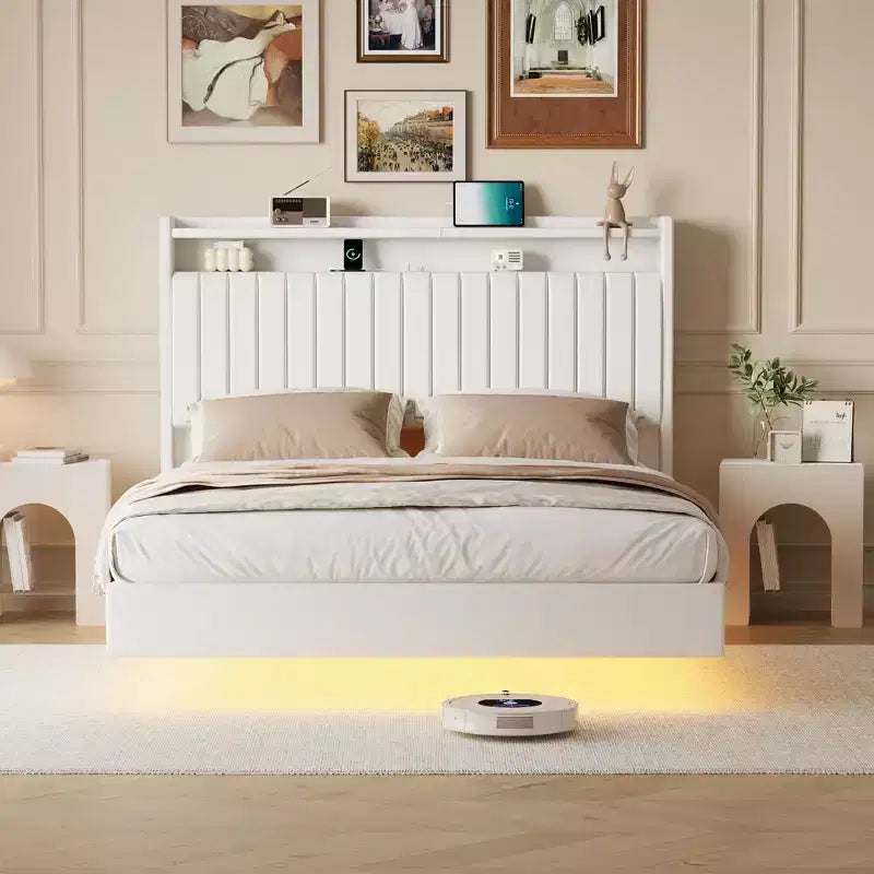 Base de cama flotante GustoWave, con luces LED y estación de carga