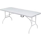 Mesa Plegable de Plástico, Mesa Plegable Portátil por la Mitad con Patas de Hierro, Asa de Transporte, Mesa Rectangular Plegable para Exteriores para Cenar, Picnic, Fiesta