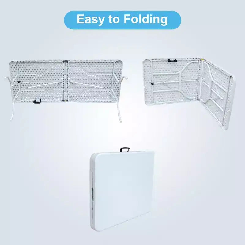 Mesa Plegable de Plástico, Mesa Plegable Portátil por la Mitad con Patas de Hierro, Asa de Transporte, Mesa Rectangular Plegable para Exteriores para Cenar, Picnic, Fiesta
