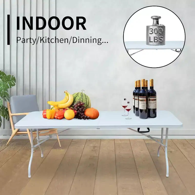 Mesa Plegable de Plástico, Mesa Plegable Portátil por la Mitad con Patas de Hierro, Asa de Transporte, Mesa Rectangular Plegable para Exteriores para Cenar, Picnic, Fiesta
