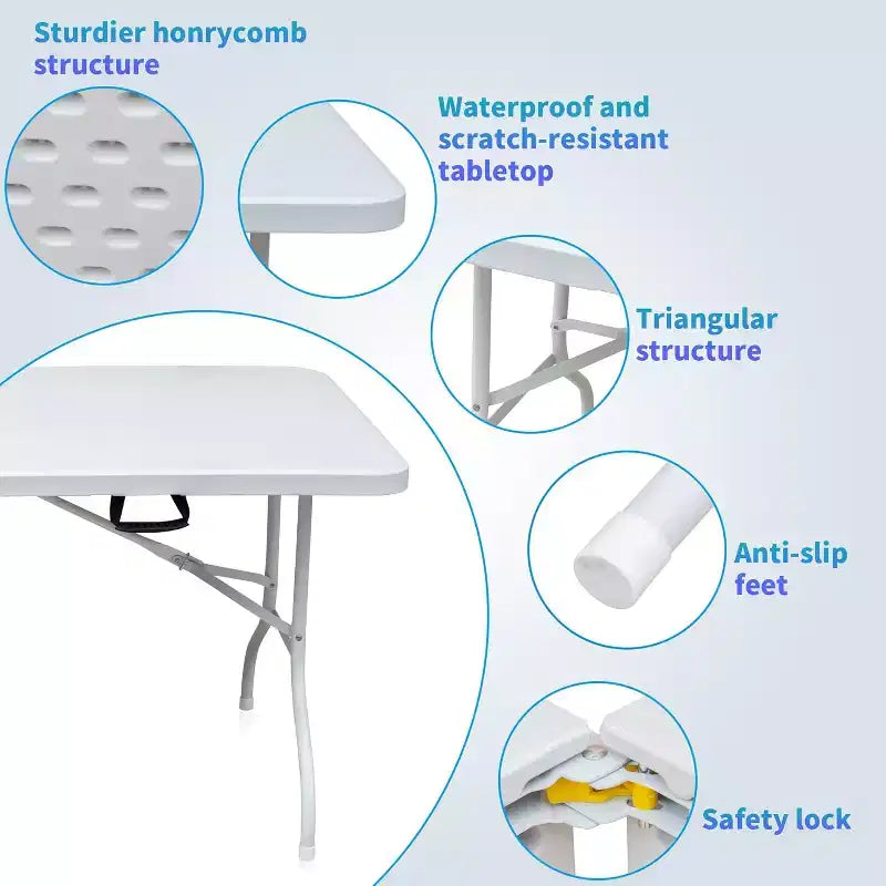 Mesa Plegable de Plástico, Mesa Plegable Portátil por la Mitad con Patas de Hierro, Asa de Transporte, Mesa Rectangular Plegable para Exteriores para Cenar, Picnic, Fiesta