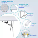 Mesa Plegable de Plástico, Mesa Plegable Portátil por la Mitad con Patas de Hierro, Asa de Transporte, Mesa Rectangular Plegable para Exteriores para Cenar, Picnic, Fiesta