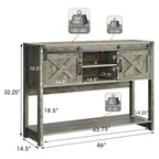 Mesa consola de entrada RoyalCraft estilo casa de campo con estantes de almacenamiento, puerta corrediza tipo granero y amplia encimera para sala de estar o vestíbulo, gris claro