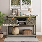 Mesa consola de entrada RoyalCraft estilo casa de campo con estantes de almacenamiento, puerta corrediza tipo granero y amplia encimera para sala de estar o vestíbulo, gris claro