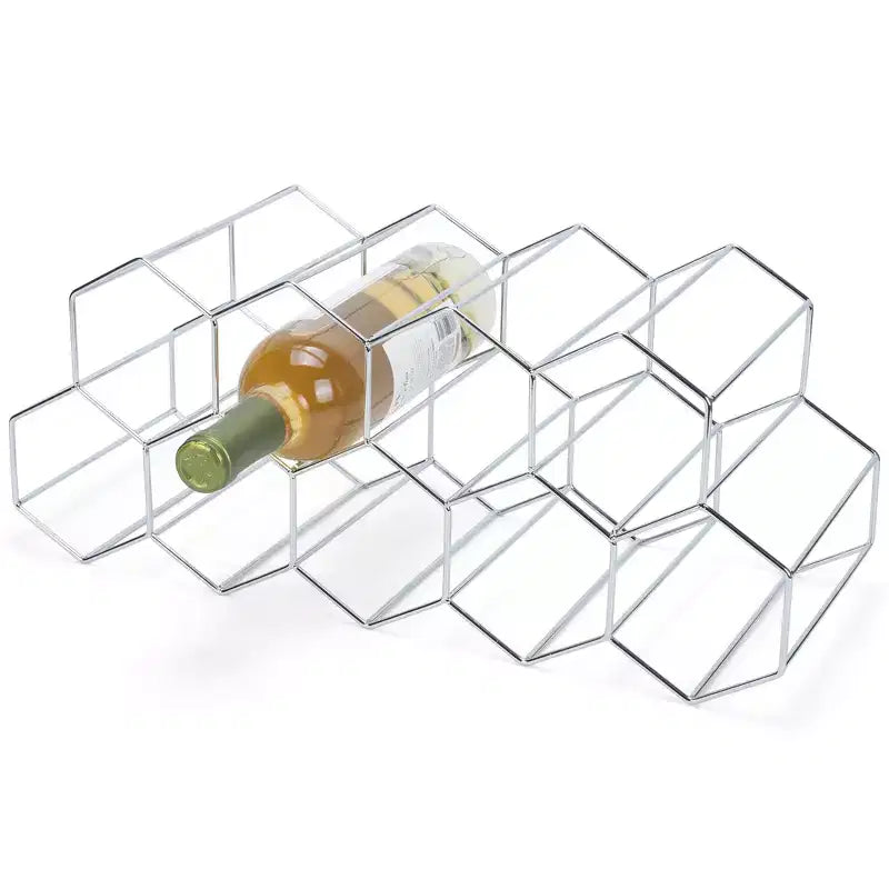 Botellero de metal de hierro plateado Nat & Jules Honeycomb - Capacidad para 9 botellas