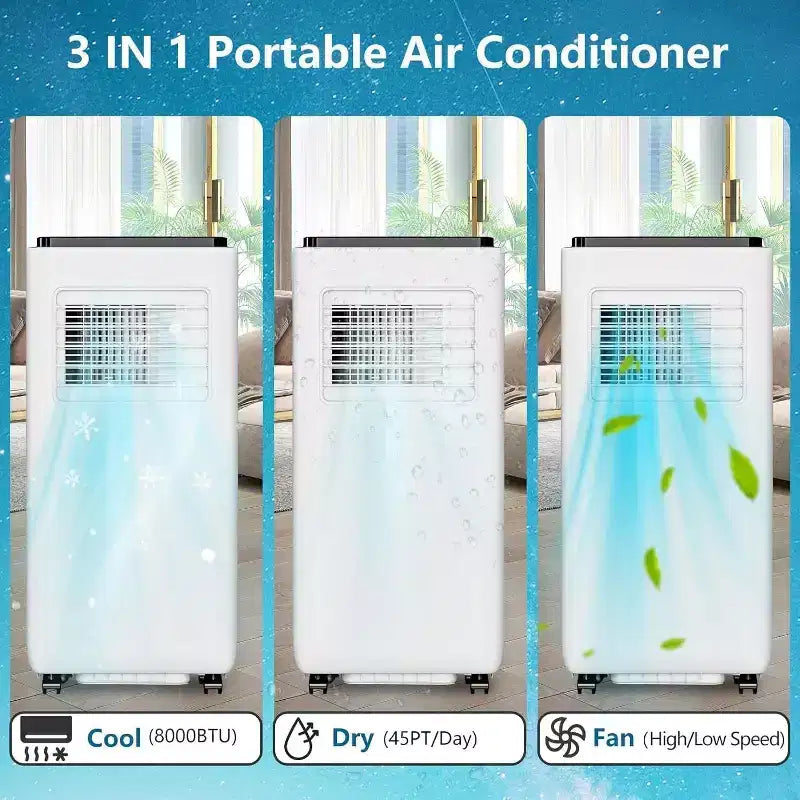 Acekool 14000 BTU Portable Air Conditioner, 3-in-1 Quiet AC with Dehumidifier & Fan, Remote, Timer, Cools Up to 750 Sq.Ft, Easy Install, Mobility