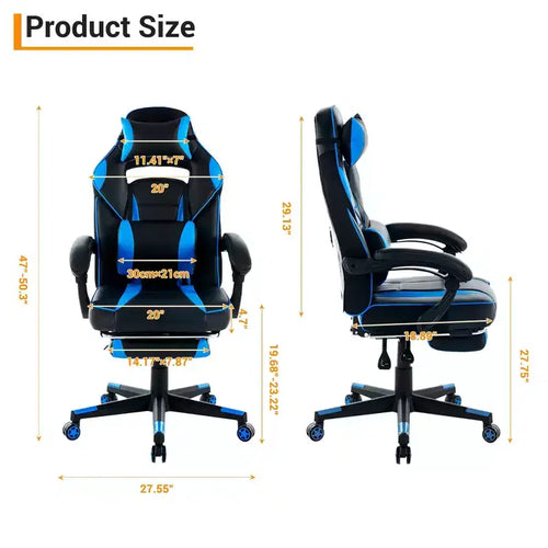 Silla gaming de altura regulable con giro de 360 grados, reposapiés retráctil y reposacabezas, silla ergonómica de oficina de piel sintética con respaldo alto para ordenador
