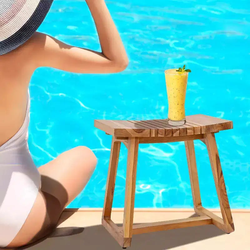 Sunnydaze banco de ducha de teca maciza de 19 pulgadas con diseño ergonómico curvo