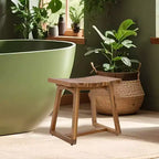 Sunnydaze banco de ducha de teca maciza de 19 pulgadas con diseño ergonómico curvo
