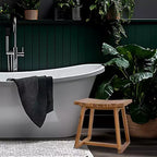 Sunnydaze banco de ducha de teca maciza de 19 pulgadas con diseño ergonómico curvo