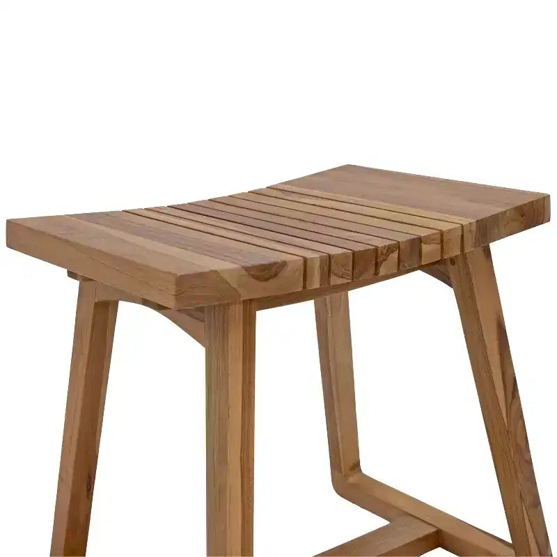 Sunnydaze banco de ducha de teca maciza de 19 pulgadas con diseño ergonómico curvo