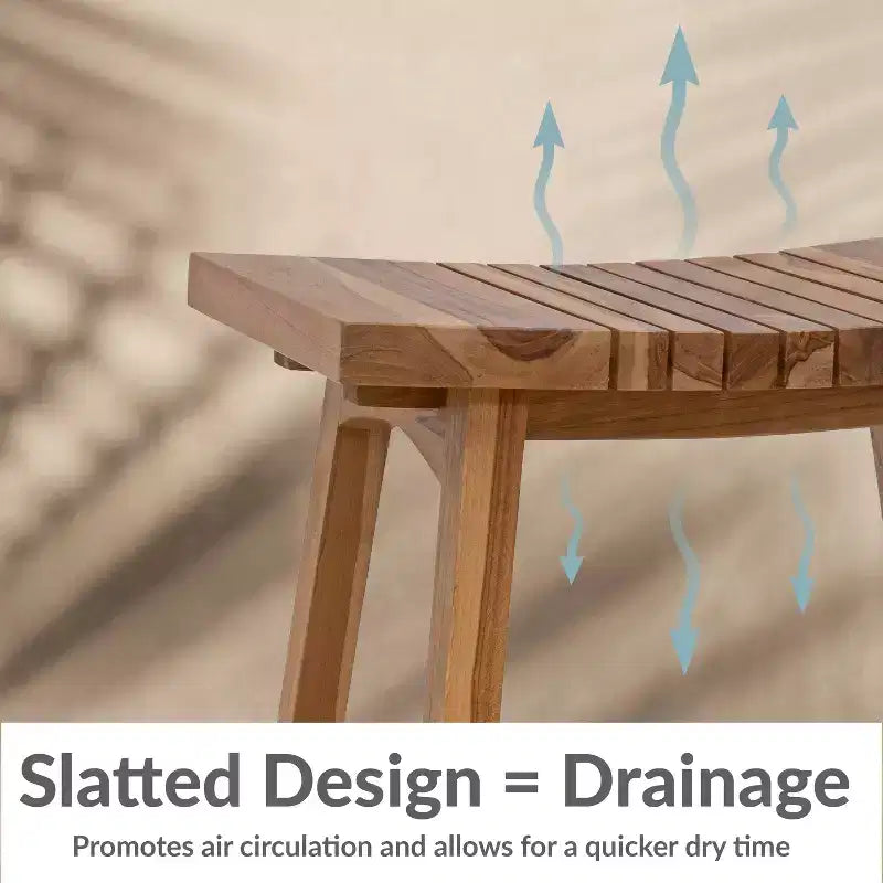 Sunnydaze banco de ducha de teca maciza de 19 pulgadas con diseño ergonómico curvo