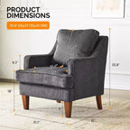 VINGLI Sillón moderno de mediados de siglo, sillón tapizado negro, cómodo sofá, sillón de lectura