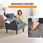 VINGLI Sillón moderno de mediados de siglo, sillón tapizado negro, cómodo sofá, sillón de lectura