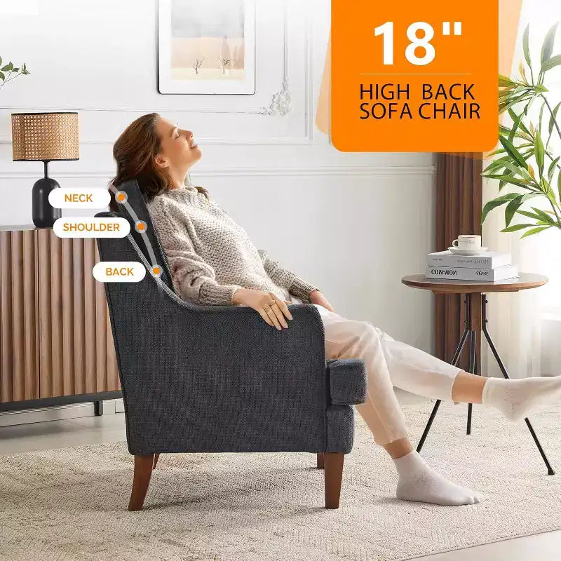VINGLI Sillón moderno de mediados de siglo, sillón tapizado negro, cómodo sofá, sillón de lectura