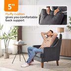 VINGLI Sillón moderno de mediados de siglo, sillón tapizado negro, cómodo sofá, sillón de lectura