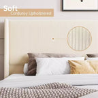 Estructura de cama, Estructura de cama tapizada de plataforma de pana con cabecero alado con diseño de canal vertical, Listones de madera resistentes, No necesita somier