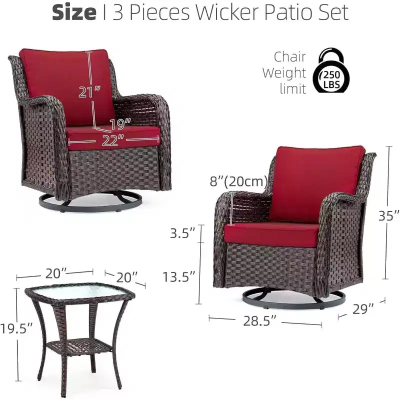 Juego de mecedoras giratorias de 3 piezas Acekool - Ratán para exteriores con mesa auxiliar