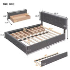 Cama de Plataforma Tapizada con 2 Cajones y 1 Cama Nido Doble XL Tejido de Lino Tamaño Queen - Gris Oscuro