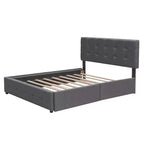 Cama de Plataforma Tapizada con 2 Cajones y 1 Cama Nido Doble XL Tejido de Lino Tamaño Queen - Gris Oscuro