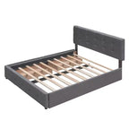Cama de Plataforma Tapizada con 2 Cajones y 1 Cama Nido Doble XL Tejido de Lino Tamaño Queen - Gris Oscuro