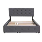 Cama de Plataforma Tapizada con 2 Cajones y 1 Cama Nido Doble XL Tejido de Lino Tamaño Queen - Gris Oscuro