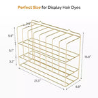Estante organizador de tintes para el cabello, soporte de pared de metal de 2 niveles para exhibición de salones, para tubos de tinte para el cabello, plateado
