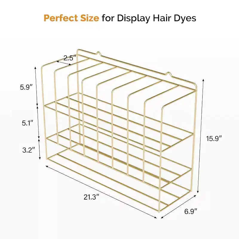Estante organizador de tintes para el cabello, soporte de pared de metal de 2 niveles para exhibición de salones, para tubos de tinte para el cabello, plateado