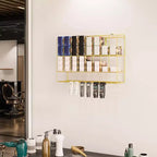 Estante organizador de tintes para el cabello, soporte de pared de metal de 2 niveles para exhibición de salones, para tubos de tinte para el cabello, plateado
