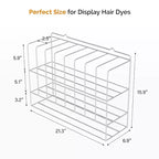 Estante organizador de tintes para el cabello, soporte de pared de metal de 2 niveles para exhibición de salones, para tubos de tinte para el cabello, plateado