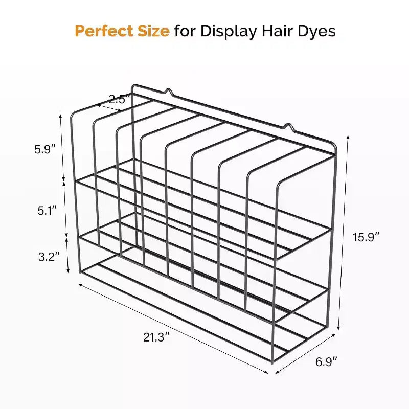 Estante organizador de tintes para el cabello, soporte de pared de metal de 2 niveles para exhibición de salones, para tubos de tinte para el cabello, plateado