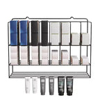 Estante organizador de tintes para el cabello, soporte de pared de metal de 2 niveles para exhibición de salones, para tubos de tinte para el cabello, plateado