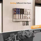 Estante organizador de tintes para el cabello, soporte de pared de metal de 2 niveles para exhibición de salones, para tubos de tinte para el cabello, plateado