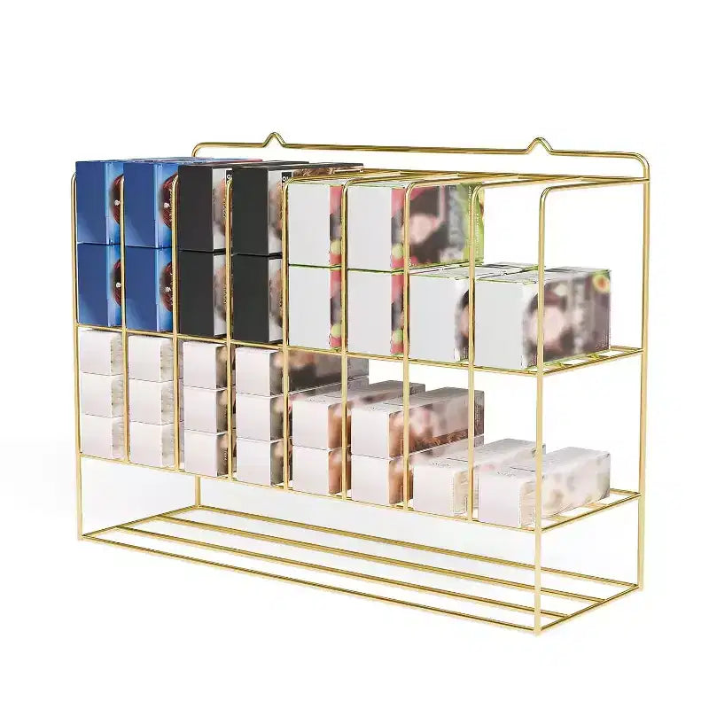 Estante organizador de tintes para el cabello, soporte de pared de metal de 2 niveles para exhibición de salones, para tubos de tinte para el cabello, plateado