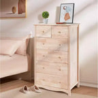 Cómoda VINGLI de 6 cajones de madera maciza natural sin acabar para dormitorio, Cómodas y arcones de granja DIY de madera de caucho en color, Cómoda alta