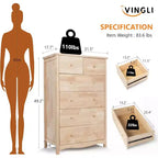 Cómoda VINGLI de 6 cajones de madera maciza natural sin acabar para dormitorio, Cómodas y arcones de granja DIY de madera de caucho en color, Cómoda alta