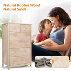 Cómoda VINGLI de 6 cajones de madera maciza natural sin acabar para dormitorio, Cómodas y arcones de granja DIY de madera de caucho en color, Cómoda alta