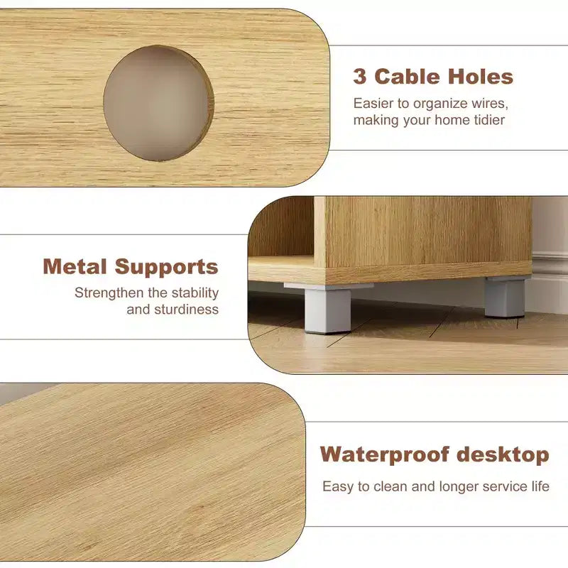 Mueble de TV Boho GustoWave para televisores de hasta 70 pulgadas, consola multimedia con puertas de ratán y estantes abiertos para sala de estar, natural